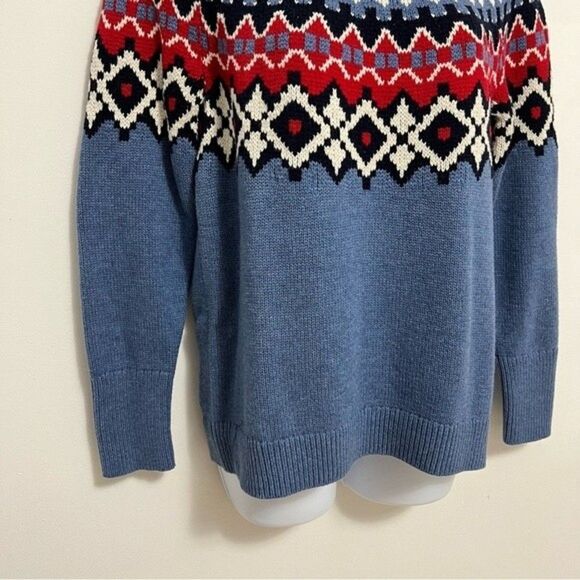Chaps Womens  Sweater Small Blue Red Fair Isle Round Yoke Pullover - Picture 3 of 8
